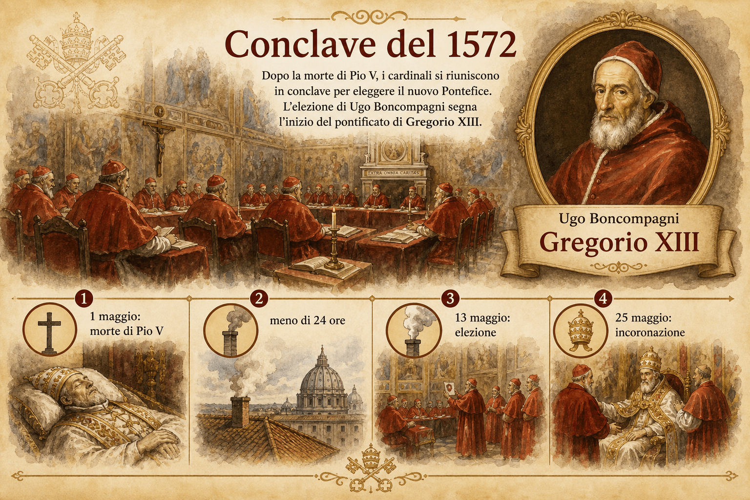 Infografica sul conclave del 1572 e l’elezione rapida di Gregorio XIII