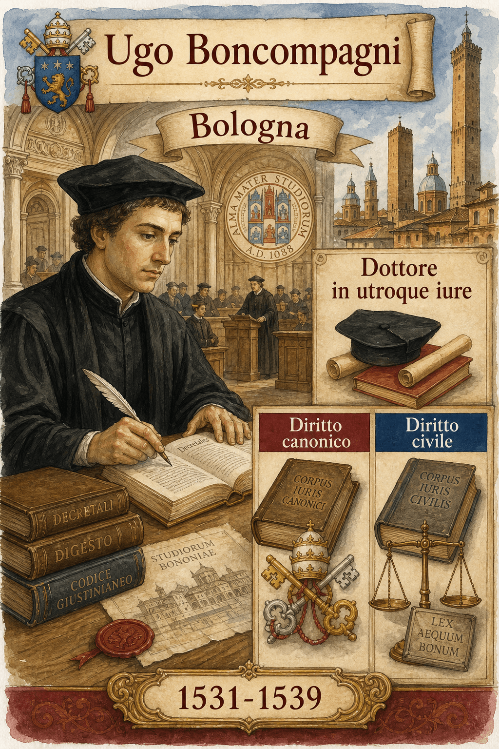 Il giovane Ugo Boncompagni che insegna diritto all’università di Bologna