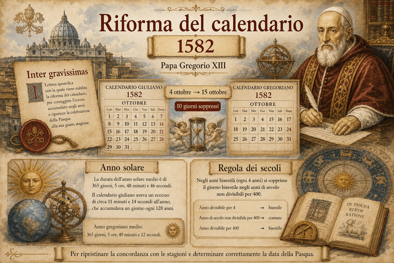 Infografica che spiega la riforma gregoriana del calendario del 1582