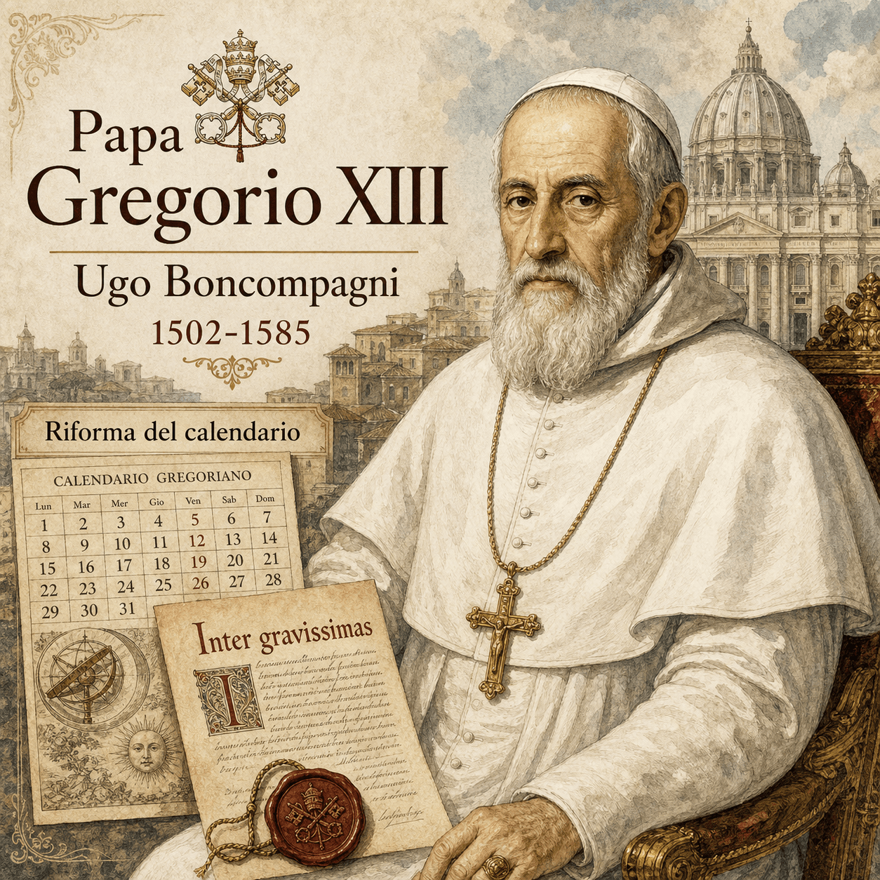Ritratto illustrato di papa Gregorio XIII (Ugo Boncompagni, 1502-1585)