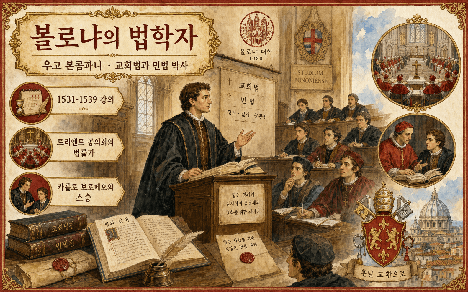 볼로냐 대학교에서 법학을 가르치는 젊은 우고 본콤파니