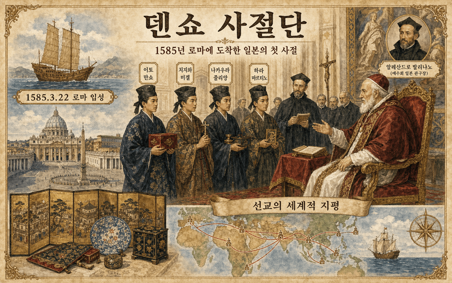 1585년 그레고리오 13세가 맞이한 일본 덴쇼 사절단