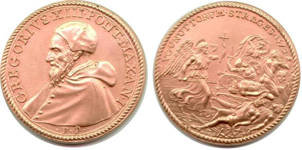 Papal medal of 1572 commemorating Saint Bartholomew's Day under Gregory XIII