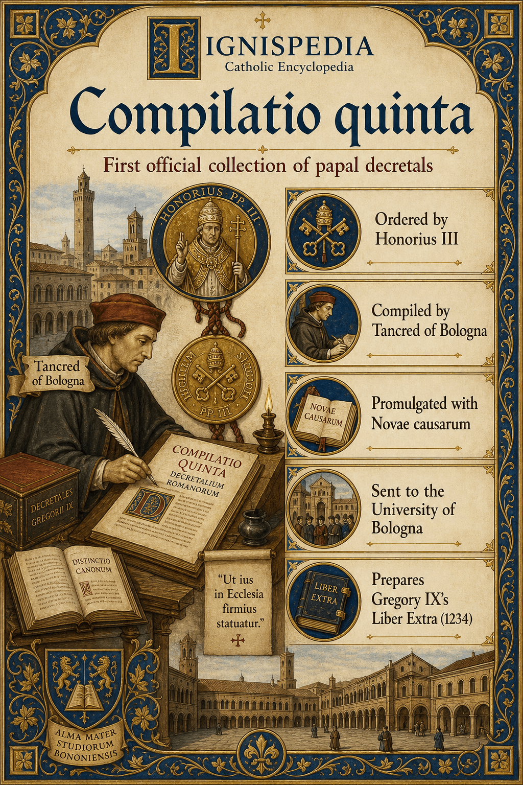 Ignispedia infographic: the Compilatio quinta and the birth of an official collection of canon law.