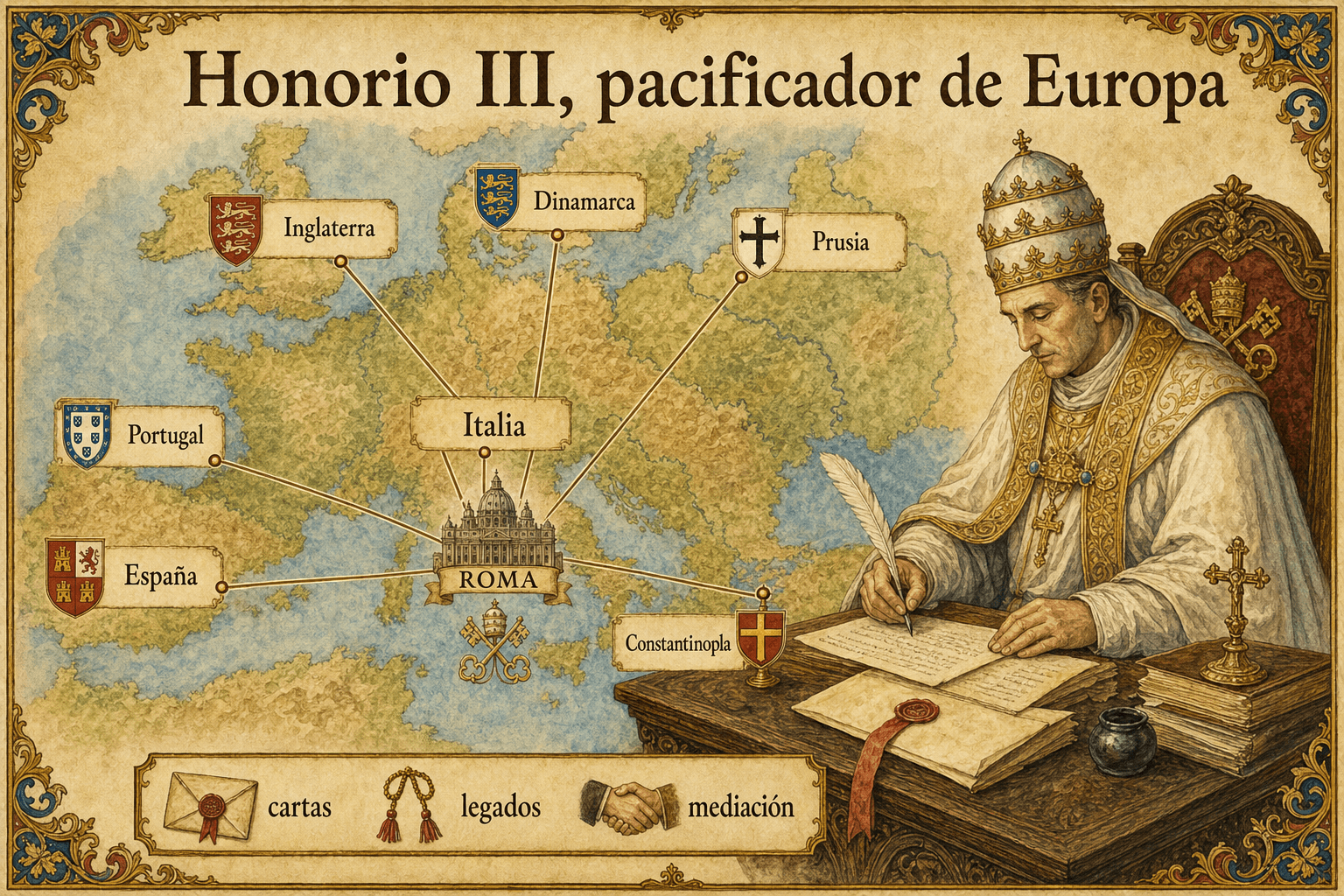 Infografía Ignispedia: Honorio III como pacificador de la Europa cristiana.