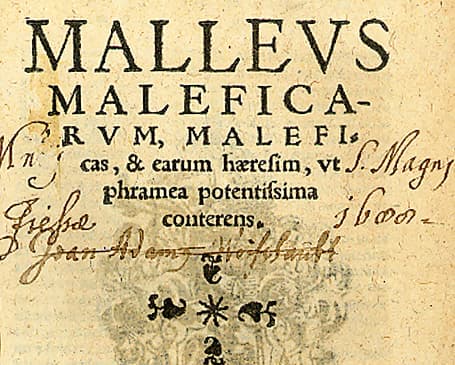 Title page of the Malleus Maleficarum (The Witches' Hammer) in a 16th century printed edition