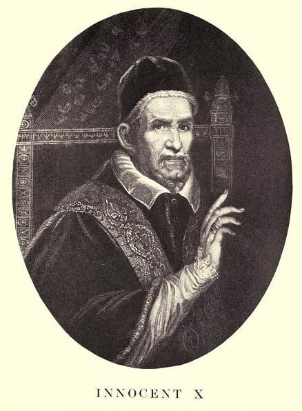 Old engraving of Pope Innocent X (Giovanni Battista Pamphilj), wearing camauro and mozzetta