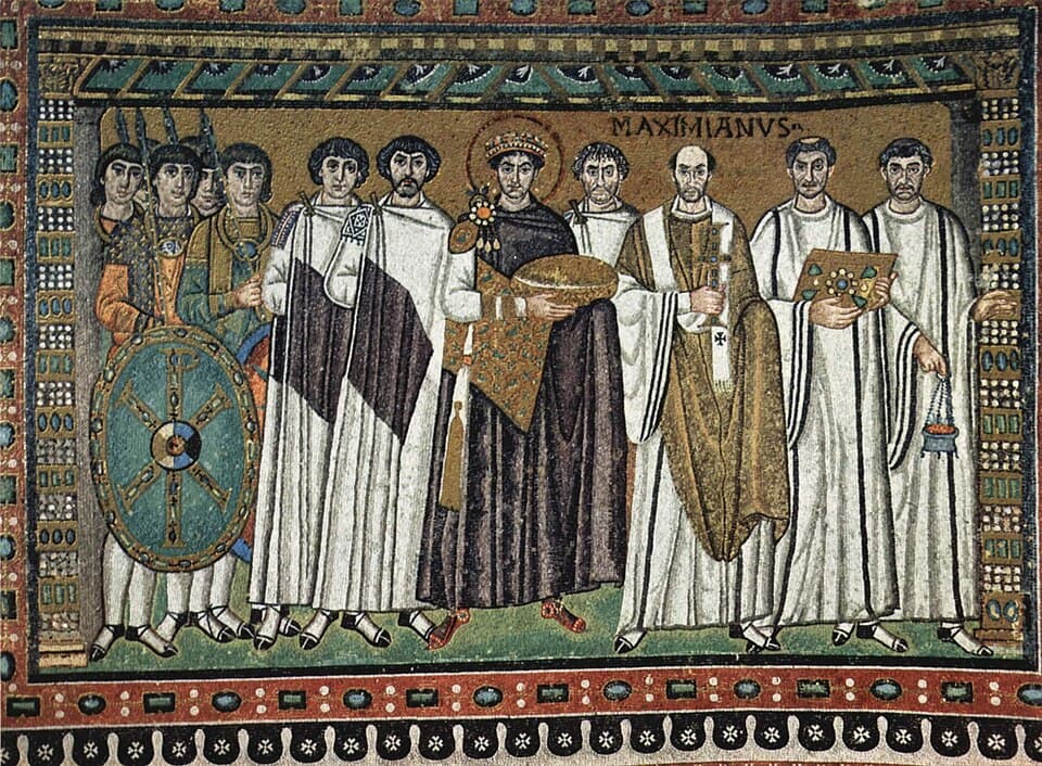 Mosaico bizantino del emperador Justiniano I, basílica de San Vital de Rávena, siglo VI