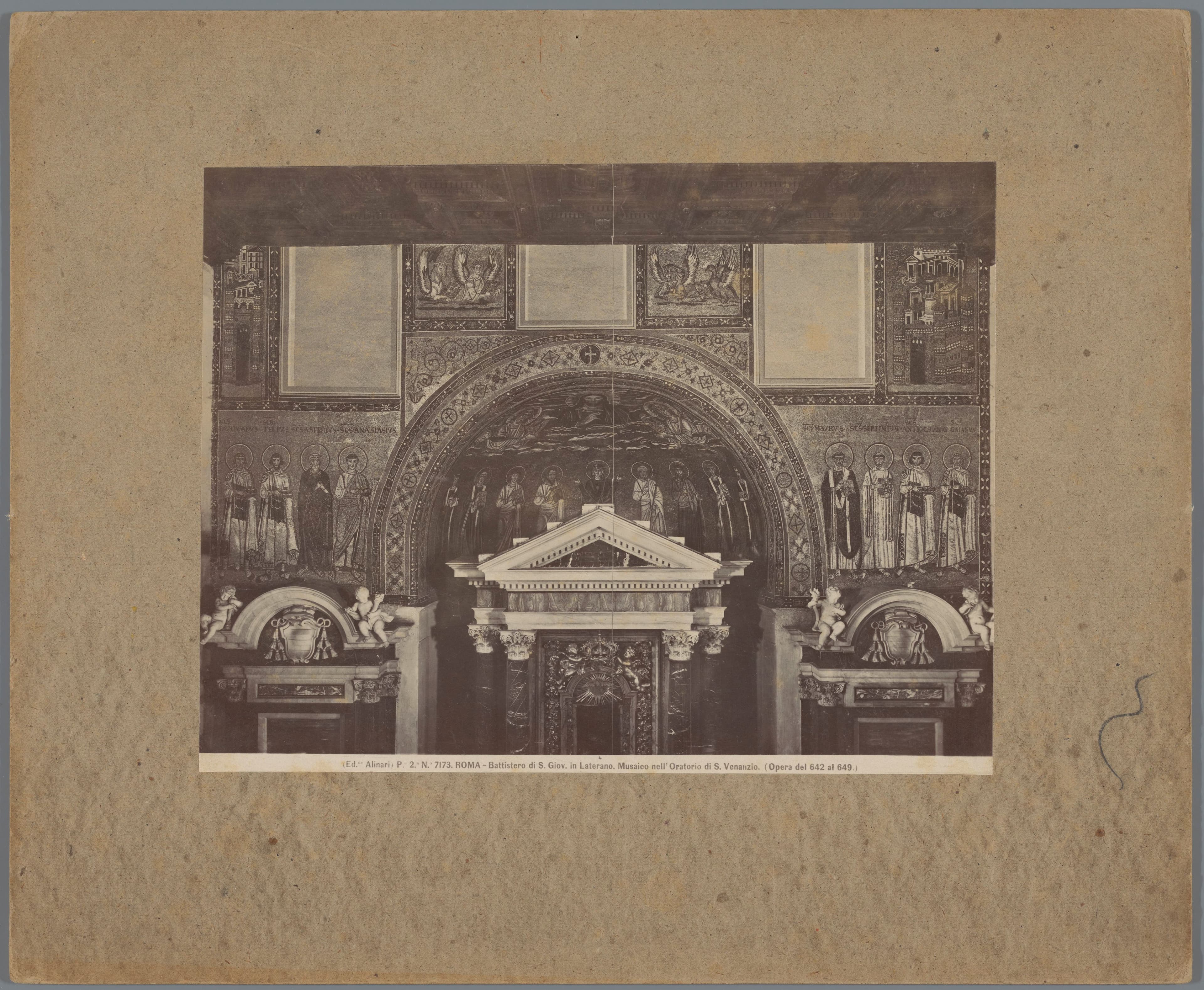 Albumen photograph around 1875 to 1900 of the apse mosaic of the Chapel of Saint Venantius, Lateran Baptistery