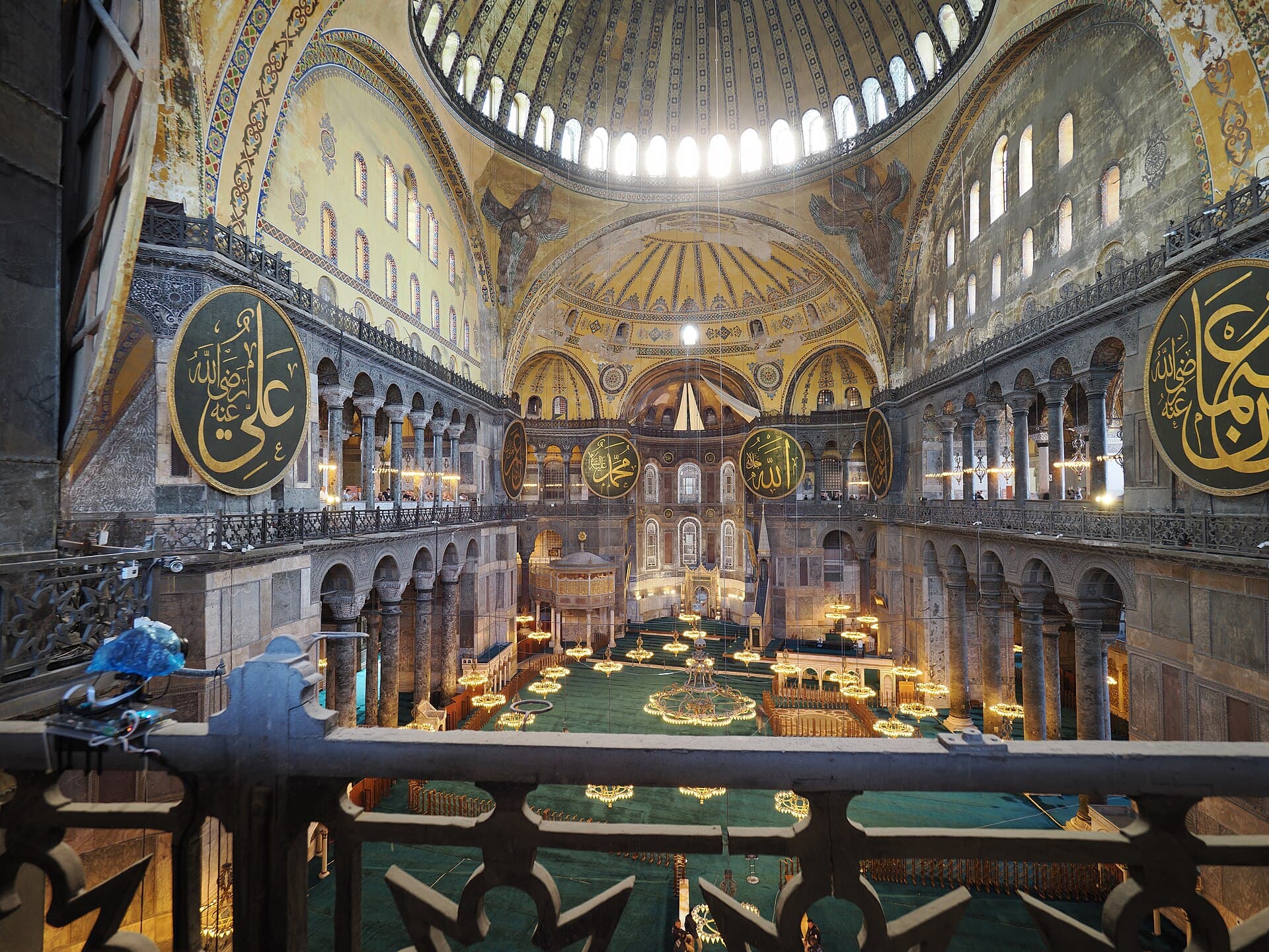 Interior of Hagia Sophia in Constantinople, nave seen from the gallery