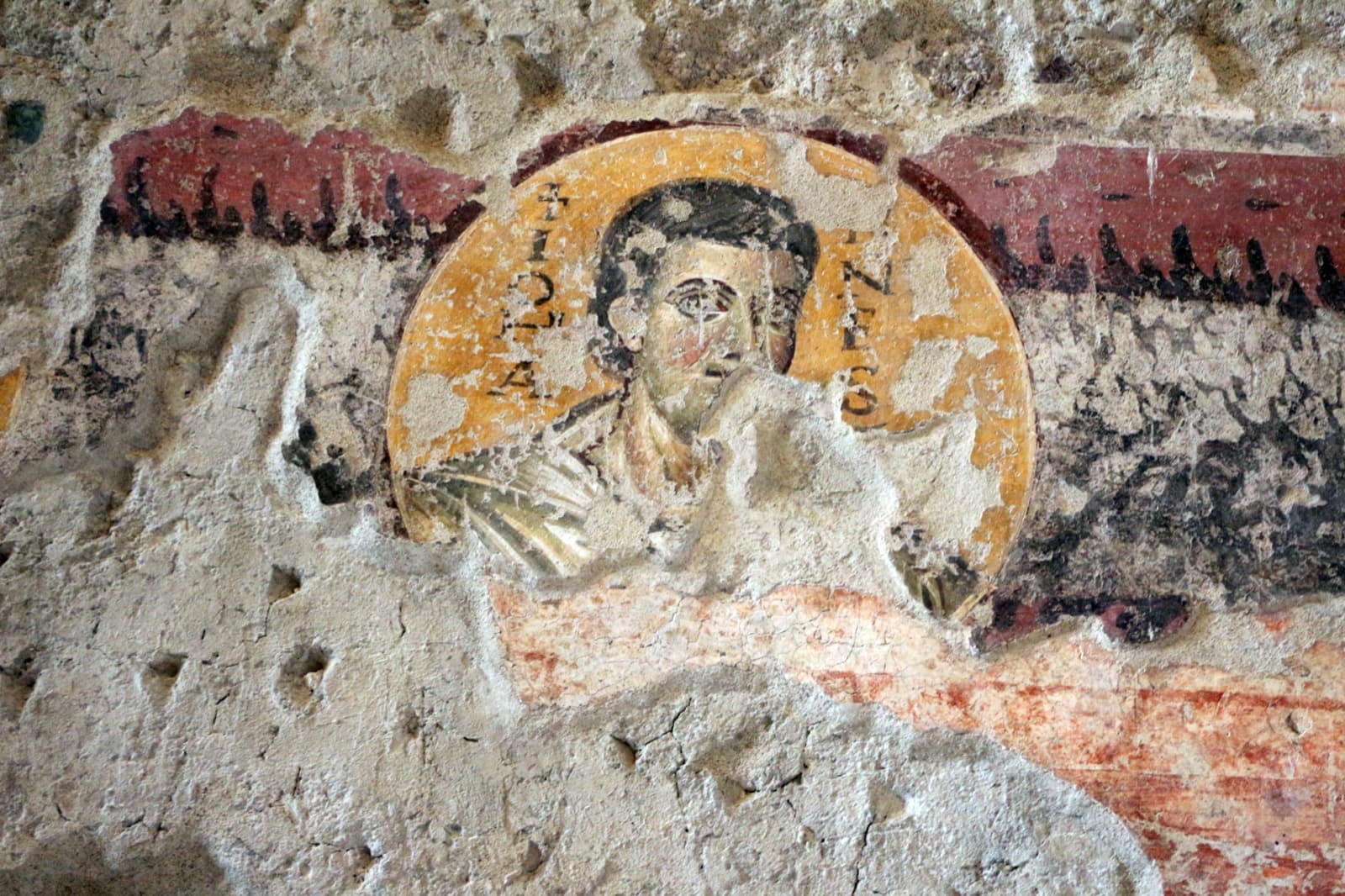Interior of Santa Maria Antiqua at the foot of the Palatine in Rome, decorated with Byzantine frescoes