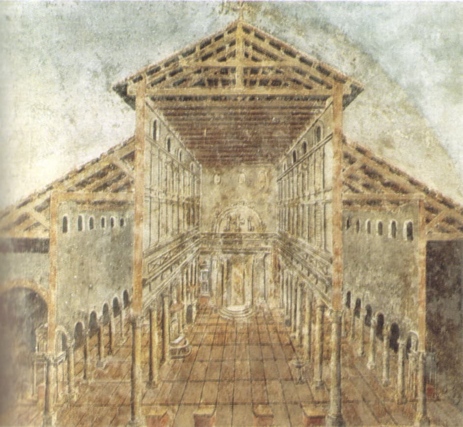 Affresco che rievoca la basilica costantiniana di San Pietro a Roma