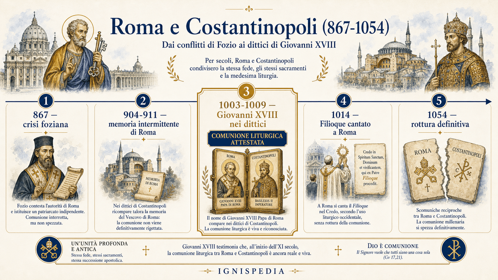 Cronologia di Roma e Costantinopoli dal 867 al 1054, con i dittici di Giovanni XVIII tra la riconciliazione del 879 e lo scisma del 1054