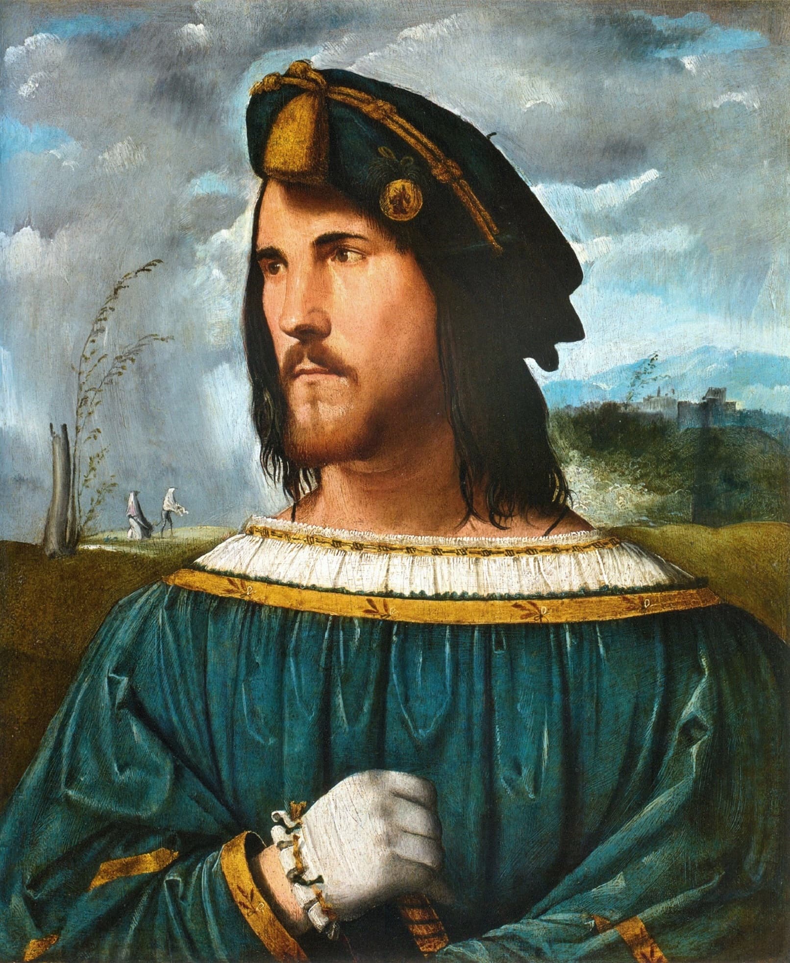 Portret tradycyjnie utożsamiany z Cezarem Borgią, synem Aleksandra VI, pędzla Altobella Melonego (Accademia Carrara, Bergamo)
