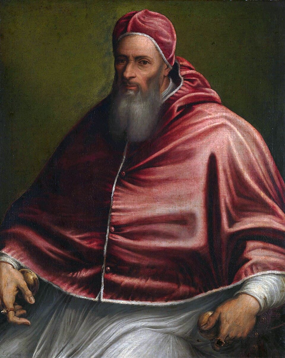 Ritratto di papa Giulio III con mozzetta e camauro rossi, di Girolamo Siciolante da Sermoneta, circa 1550-1555.