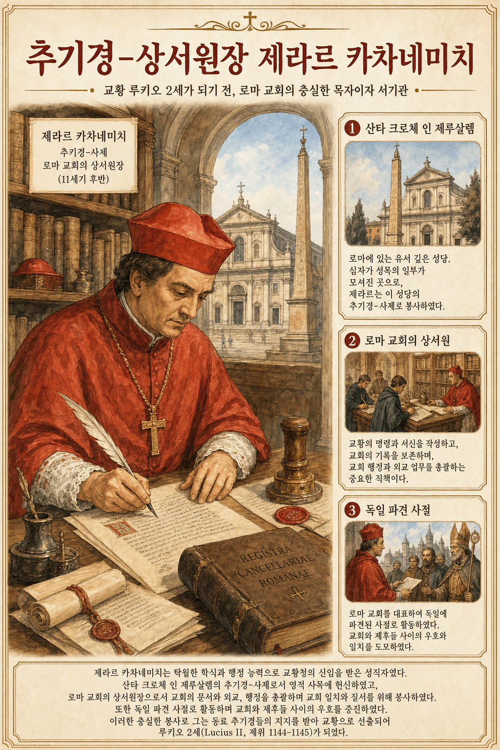 성 예루살렘 성십자가 대성당의 추기경-상서원장으로 묘사된 제라르 카치아네미치