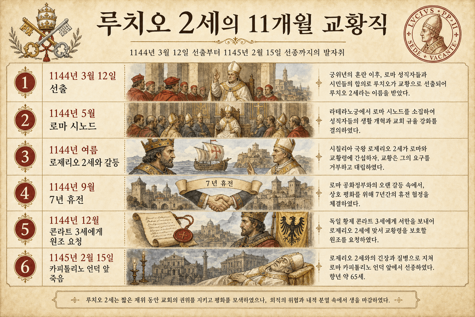 1144년 3월부터 1145년 2월까지 루치오 2세 교황 재위 연대표