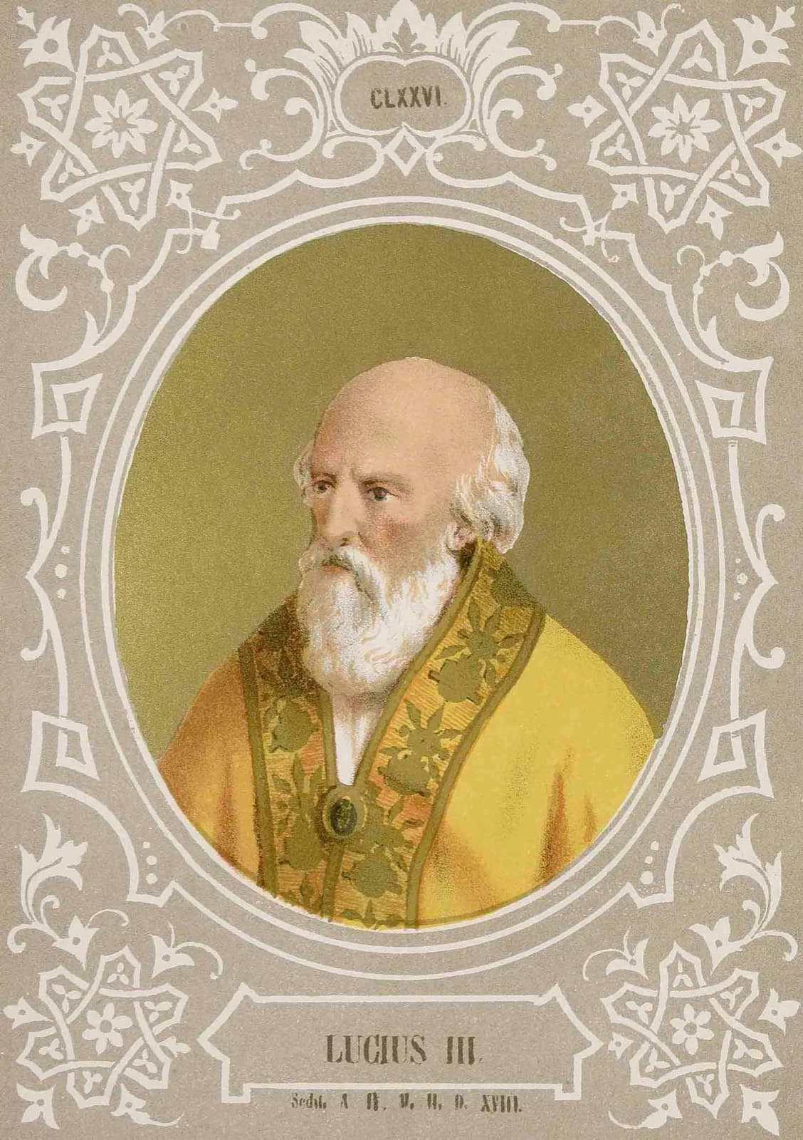Porträt von Papst Lucius III. (Ubaldo Allucingoli), aus der Reihe der Papstporträts.