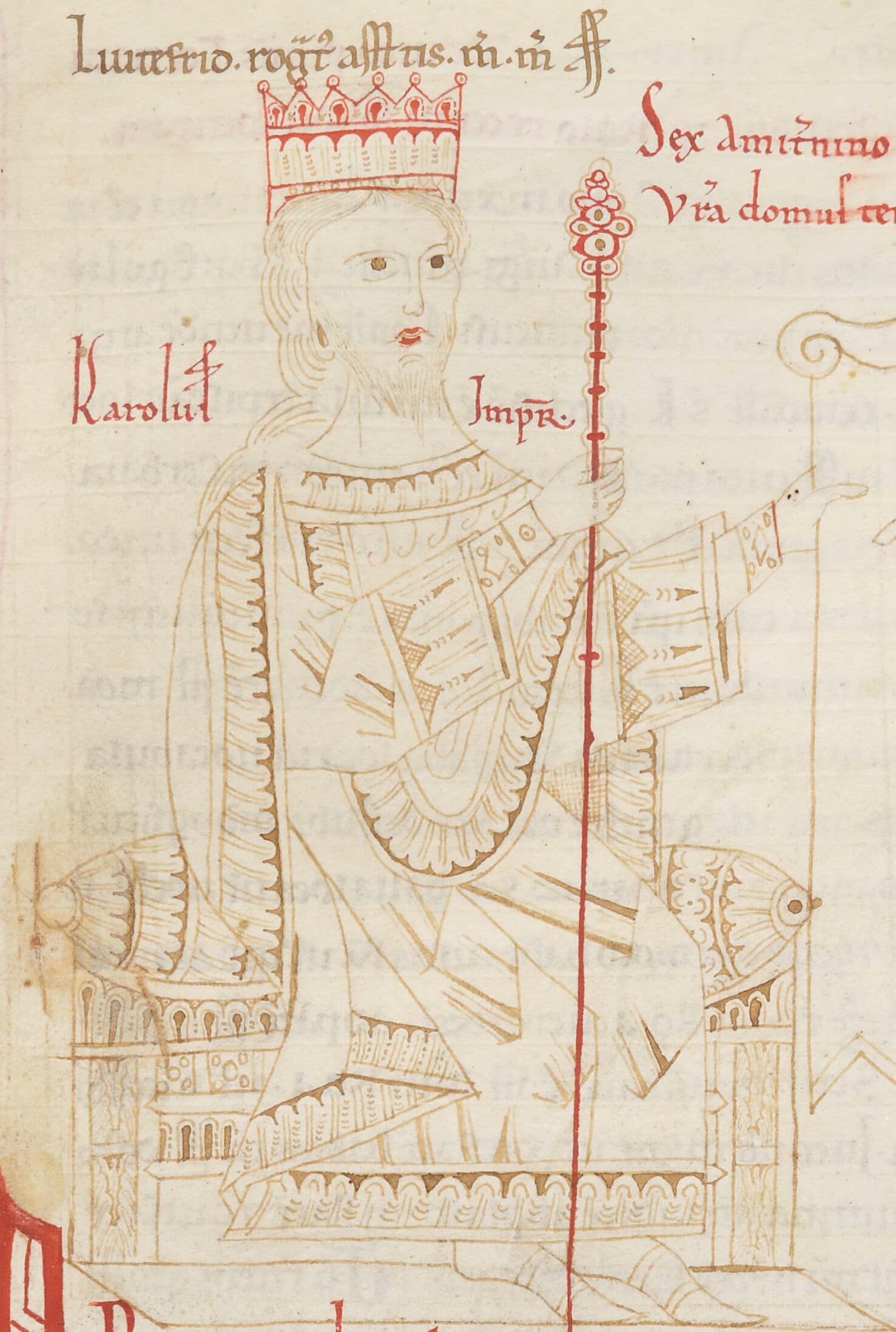 L'imperatore Carlo il Grosso, miniatura da un manoscritto medievale