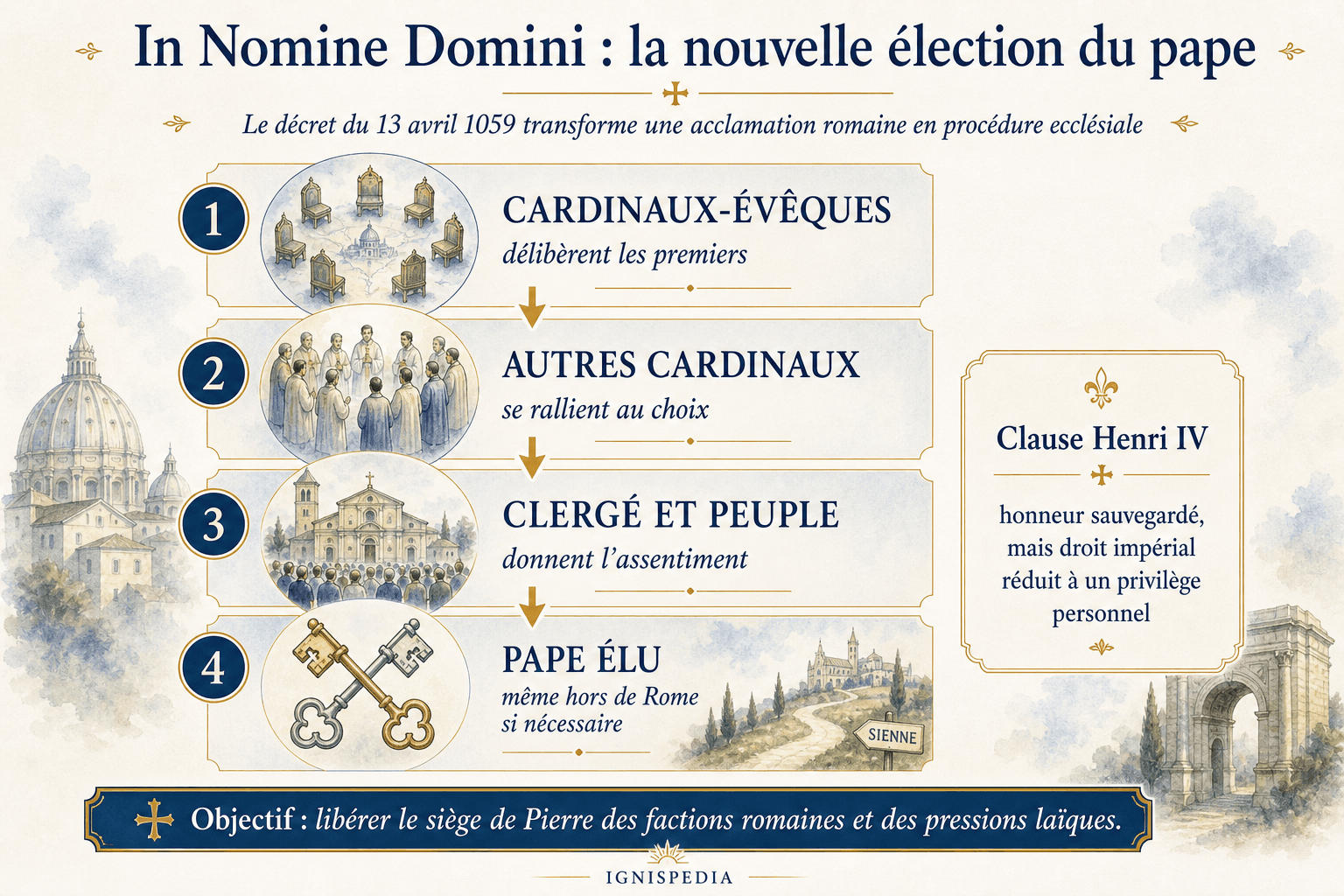 Esquema do procedimento de eleição pontifícia fixado pelo decreto In Nomine Domini em 1059