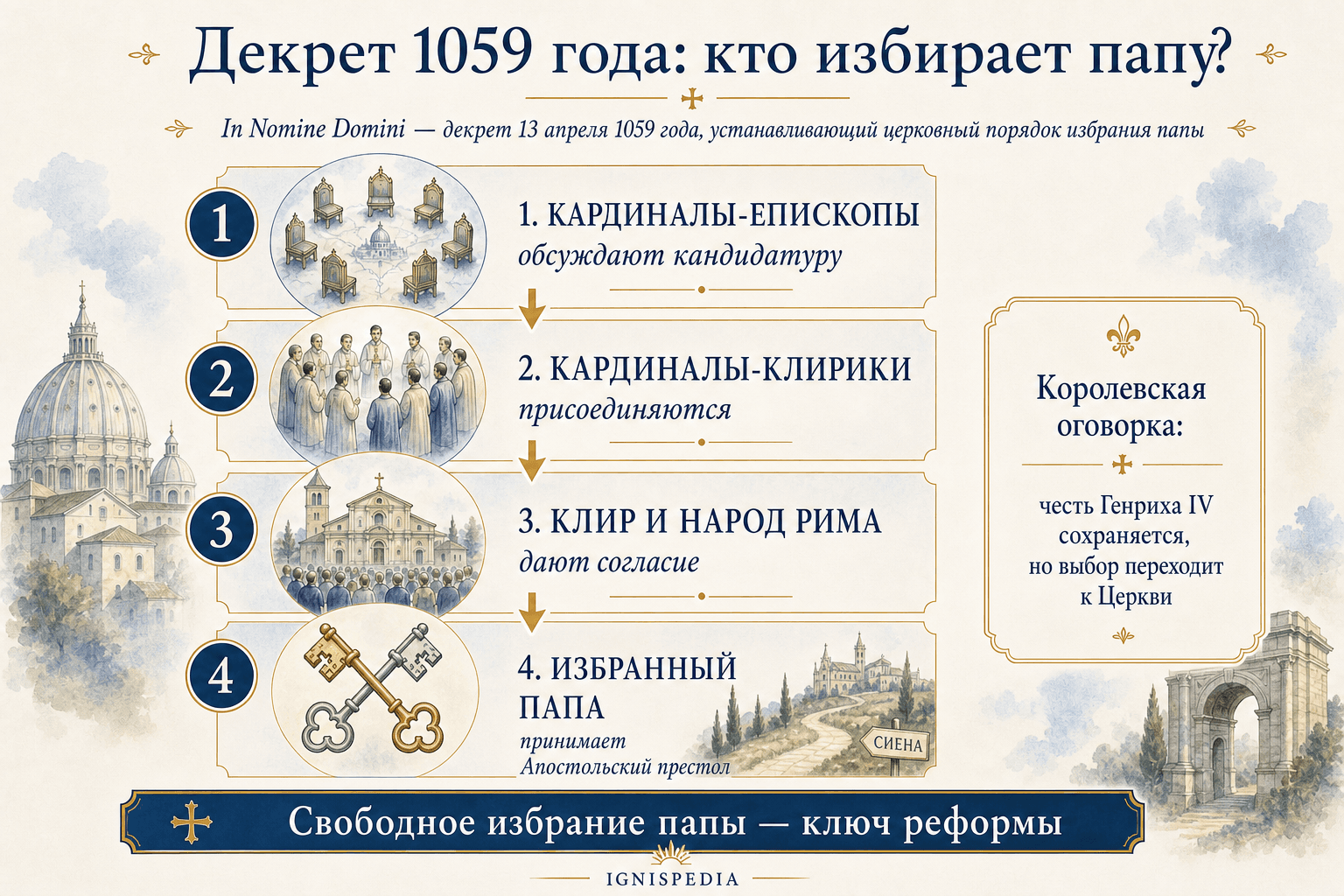 Схема порядка избрания папы, установленного декретом In Nomine Domini в 1059 году