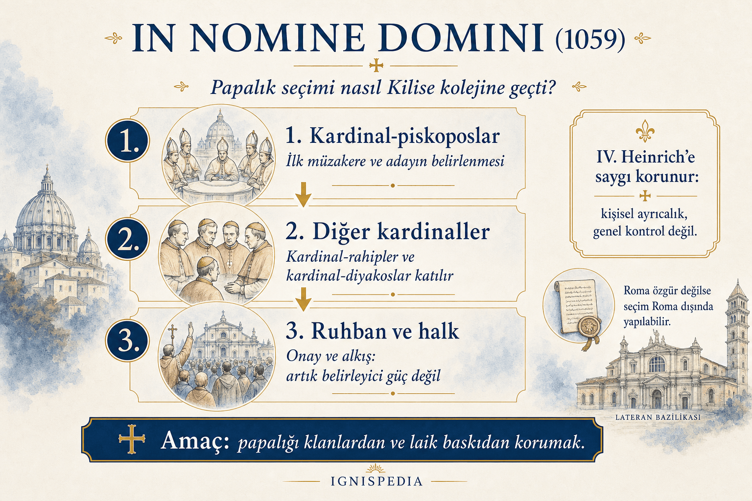 1059 tarihli In Nomine Domini kararnamesinin belirlediği papalık seçimi prosedürünün şeması