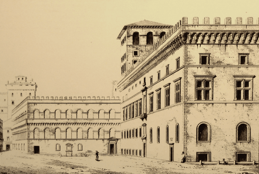 Disegno di Palazzo Venezia a Roma di Paul Letarouilly nel 1850