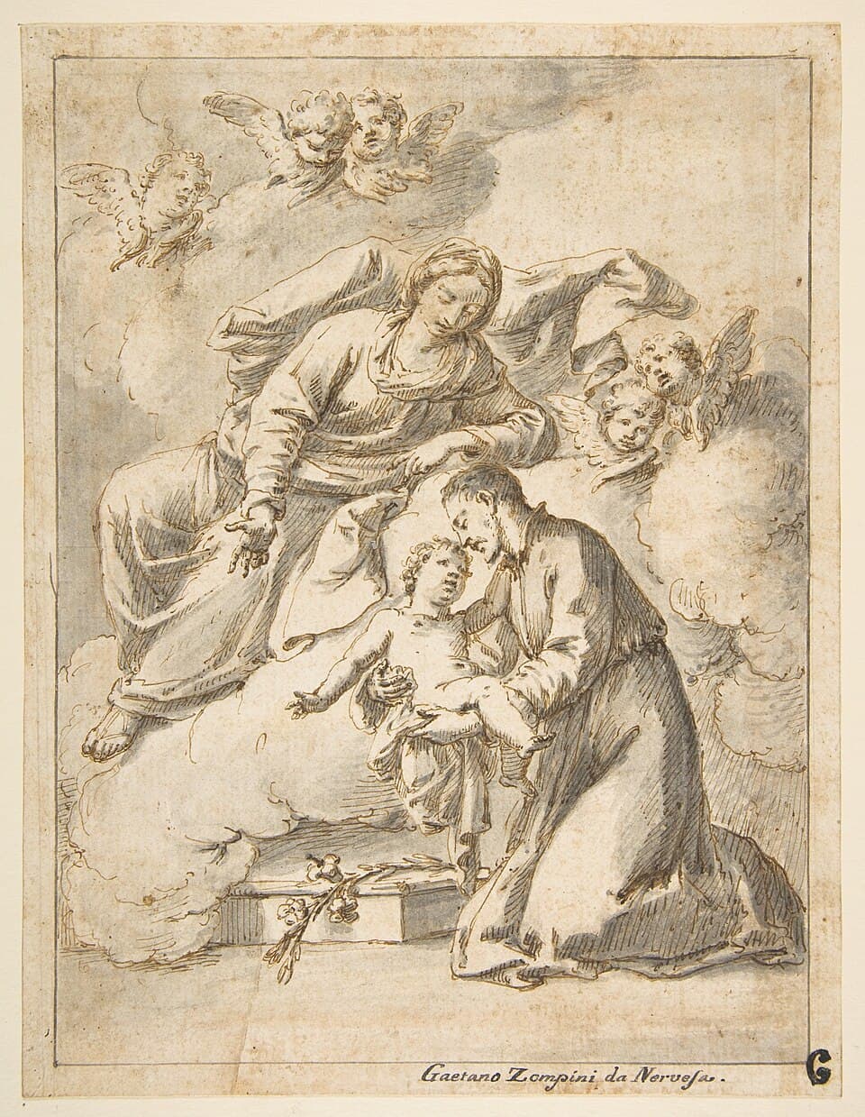 Saint Gaétan de Thiene tenant l'Enfant Jésus, dessin de Gaetano Zompini