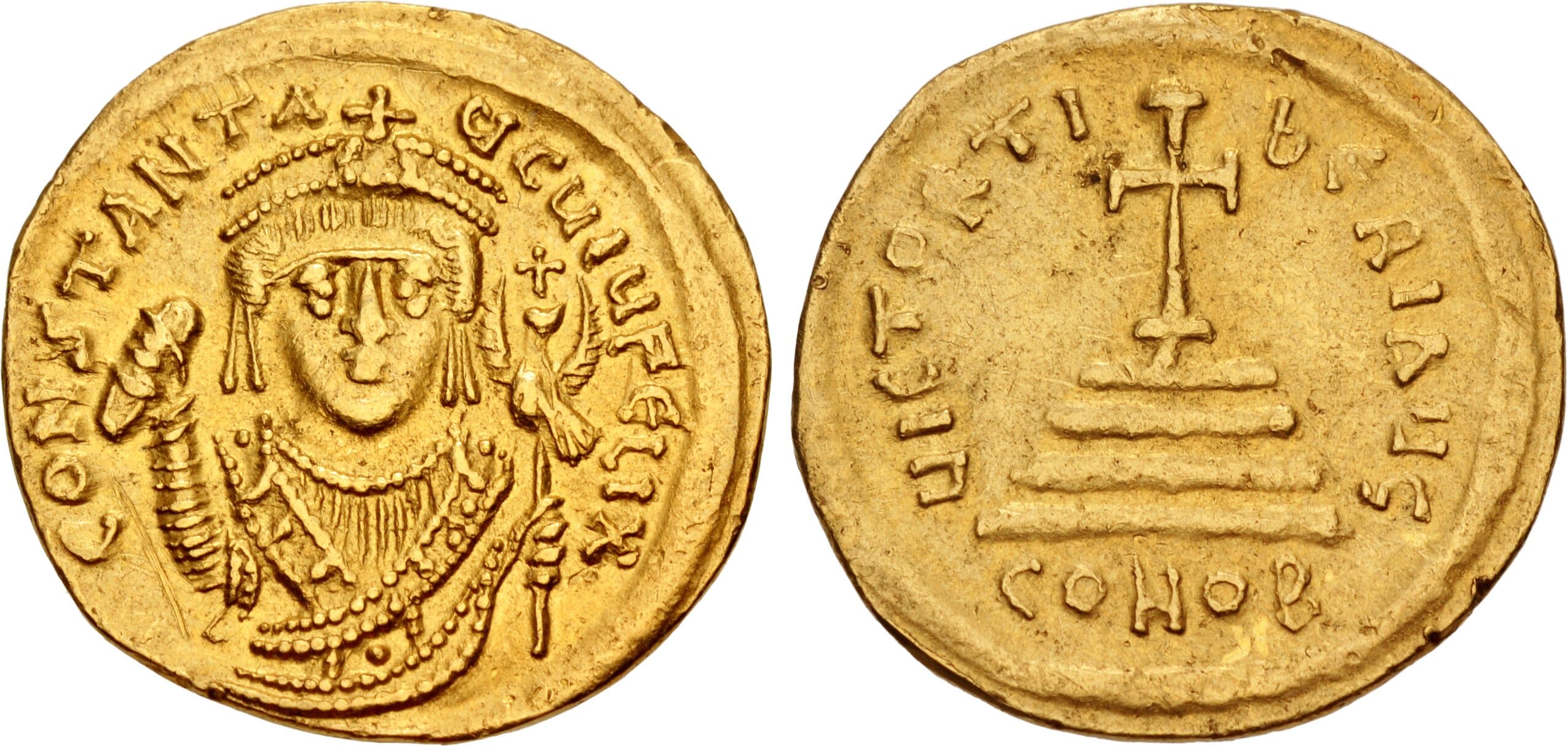 Solido de ouro do imperador Tibério II Constantino.