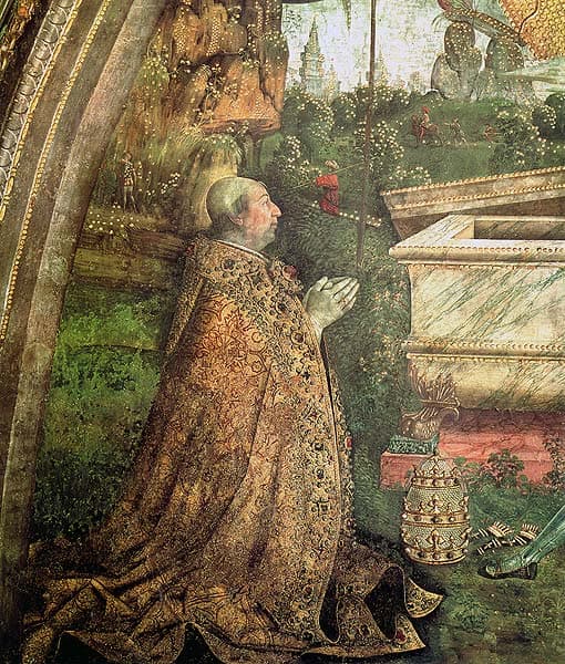 Portrét pápeža Alexandra VI. Borgiu, detail fresky Pinturicchia.