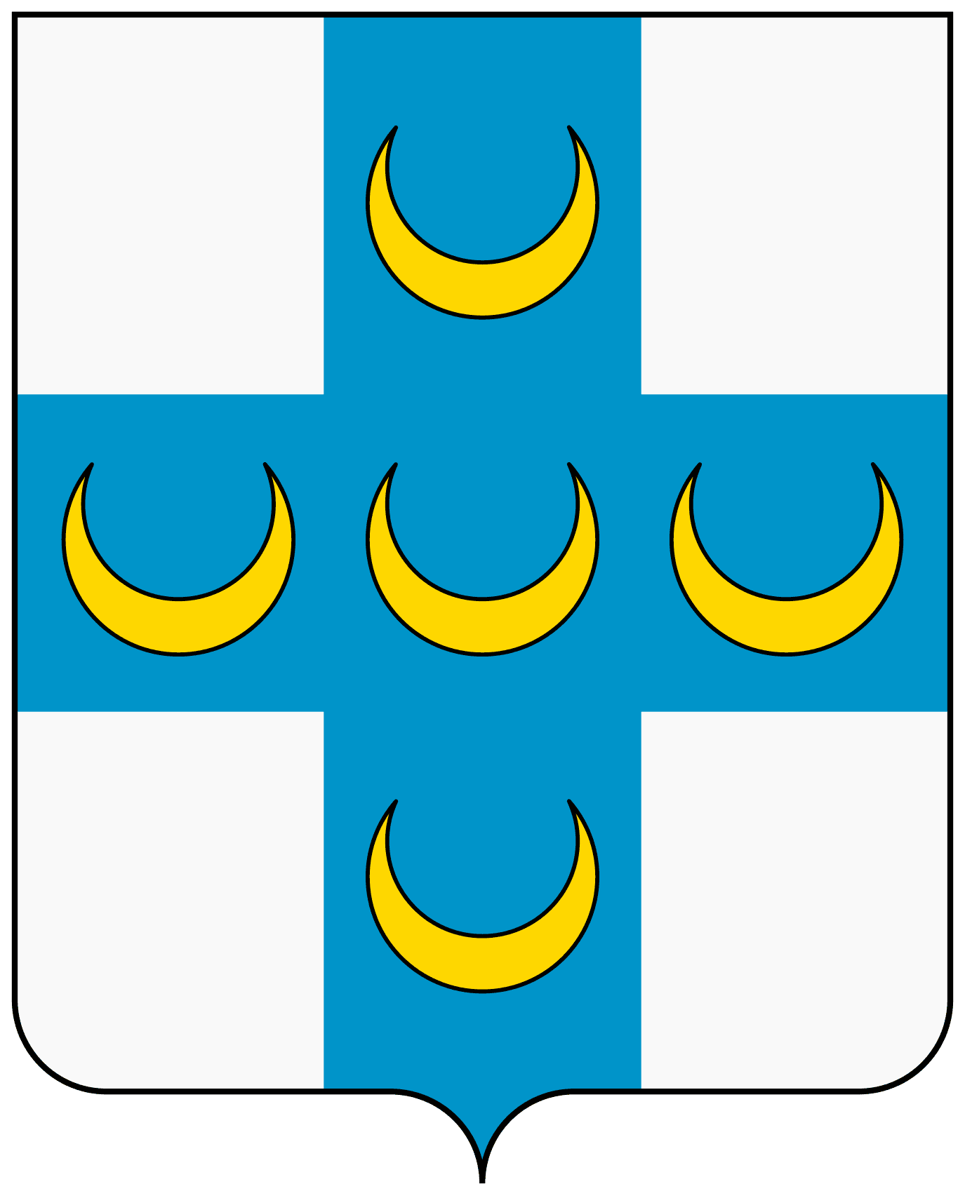 Erb rodu Piccolomini: kríž s piatimi polmesiacmi.