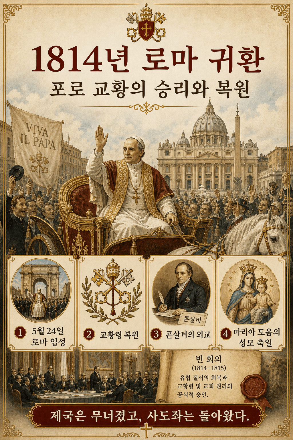 비오 7세의 로마 귀환과 교황령 외교 복원에 관한 한국어 인포그래픽
