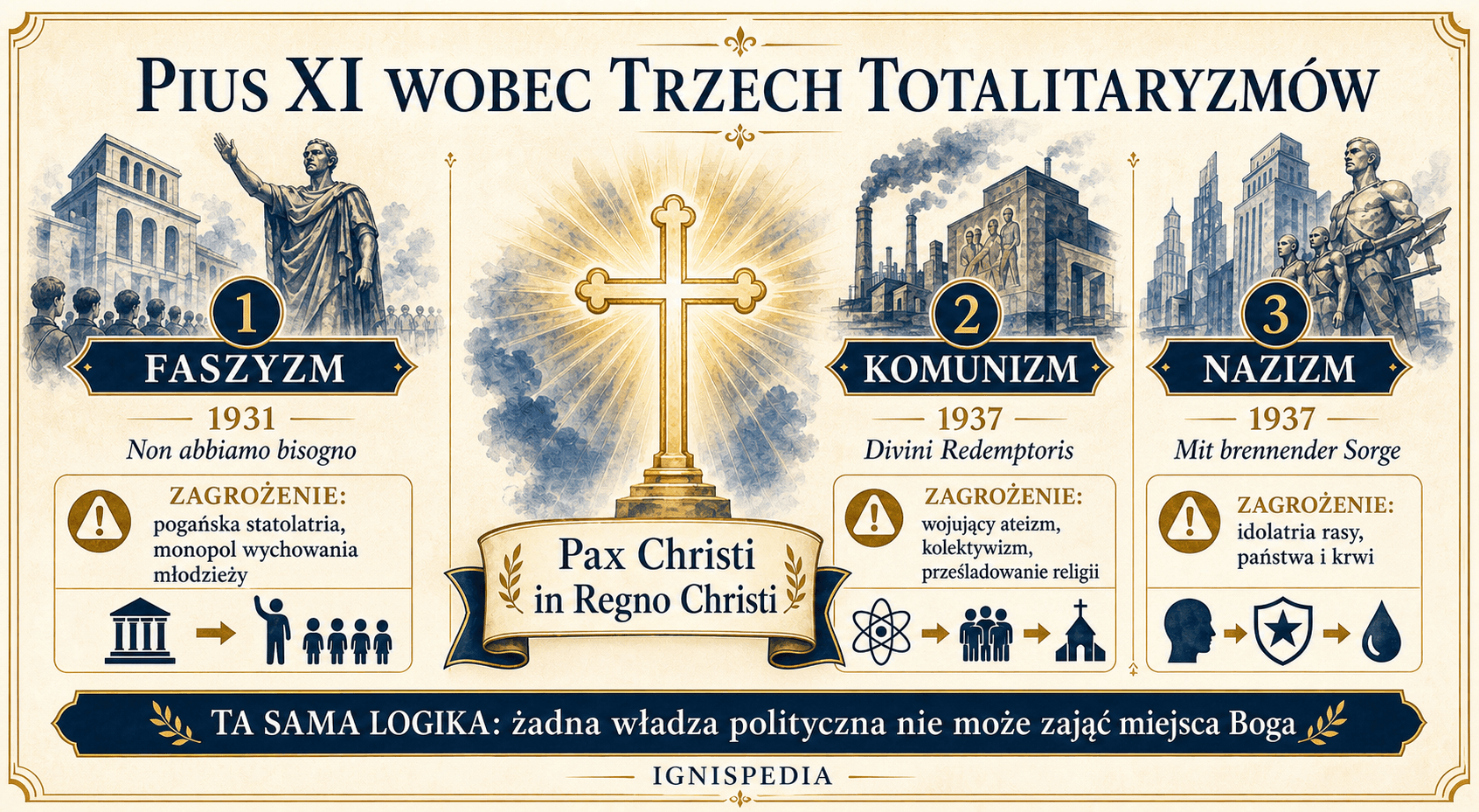 Infografika o Piusie XI wobec faszyzmu, komunizmu i nazizmu