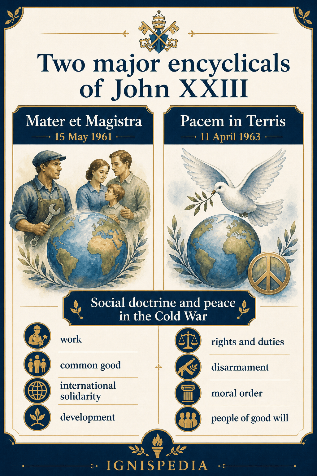 English infographic comparing Mater et Magistra and Pacem in Terris