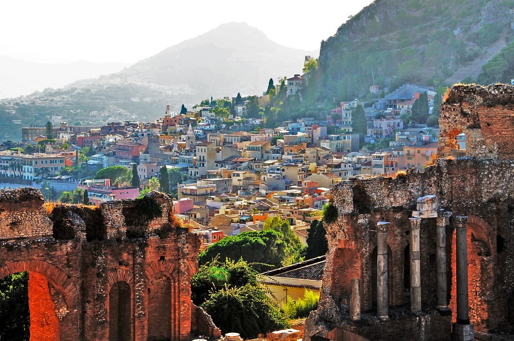 Taormina in Sicily, seen from the Greek theatre
