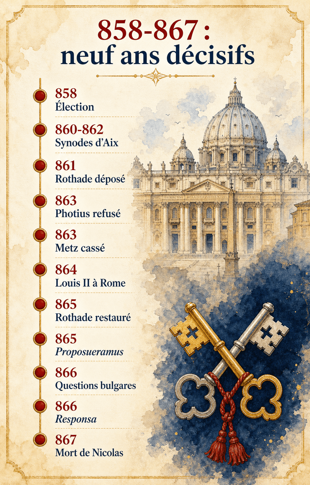 Frise chronologique du pontificat de Nicolas I de 858 à 867