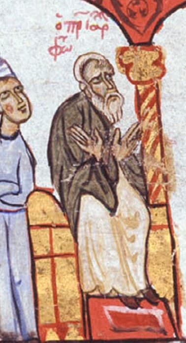 Patriarch Photios von Konstantinopel, Miniatur aus der Chronik des Johannes Skylitzes (Madrider Handschrift)