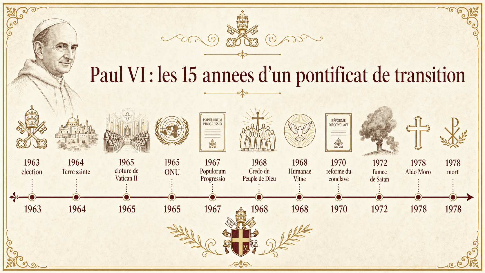 Frise chronologique des grands événements du pontificat de Paul VI entre 1963 et 1978