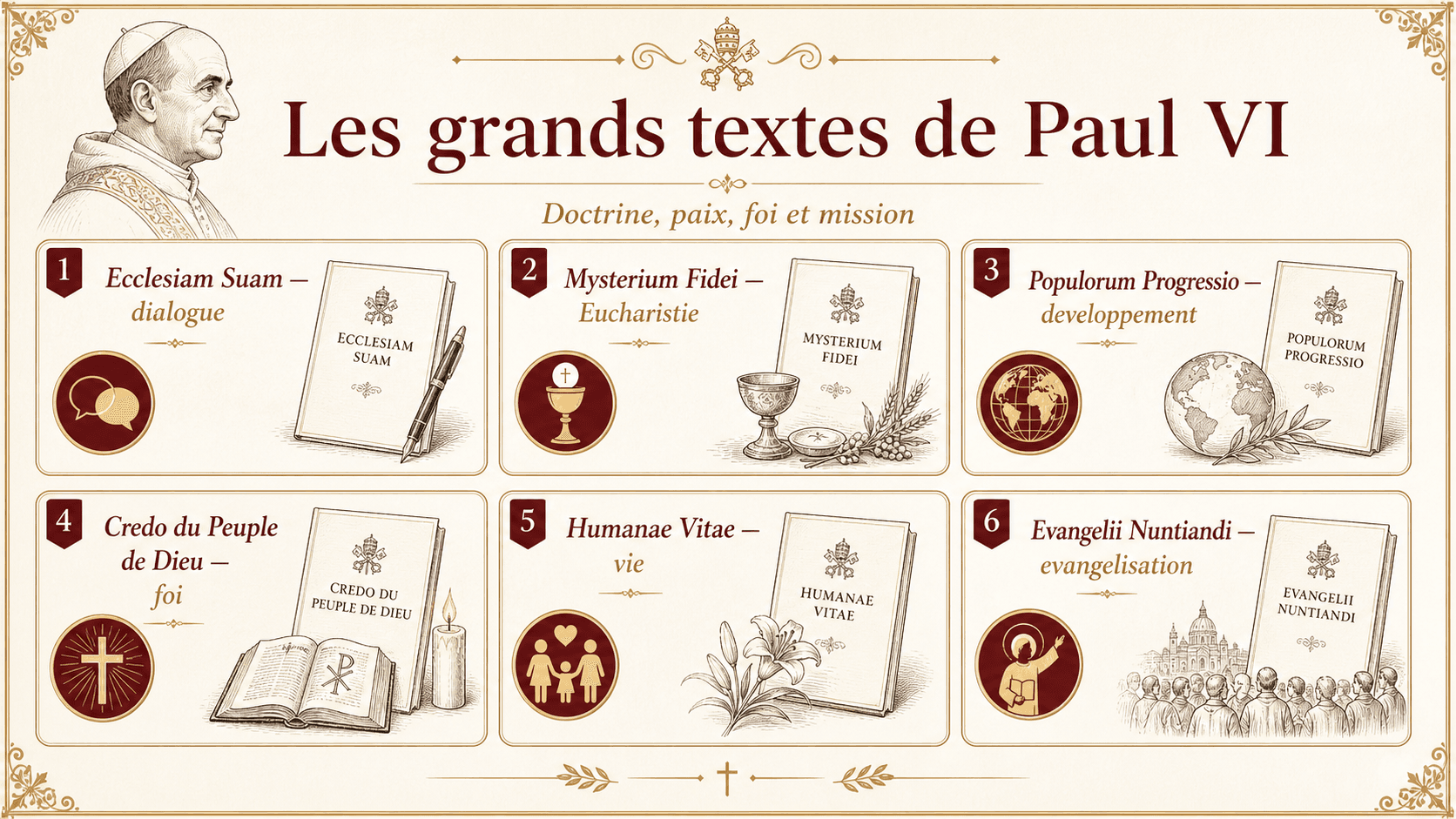 Infographie comparant les grands textes doctrinaux de Paul VI