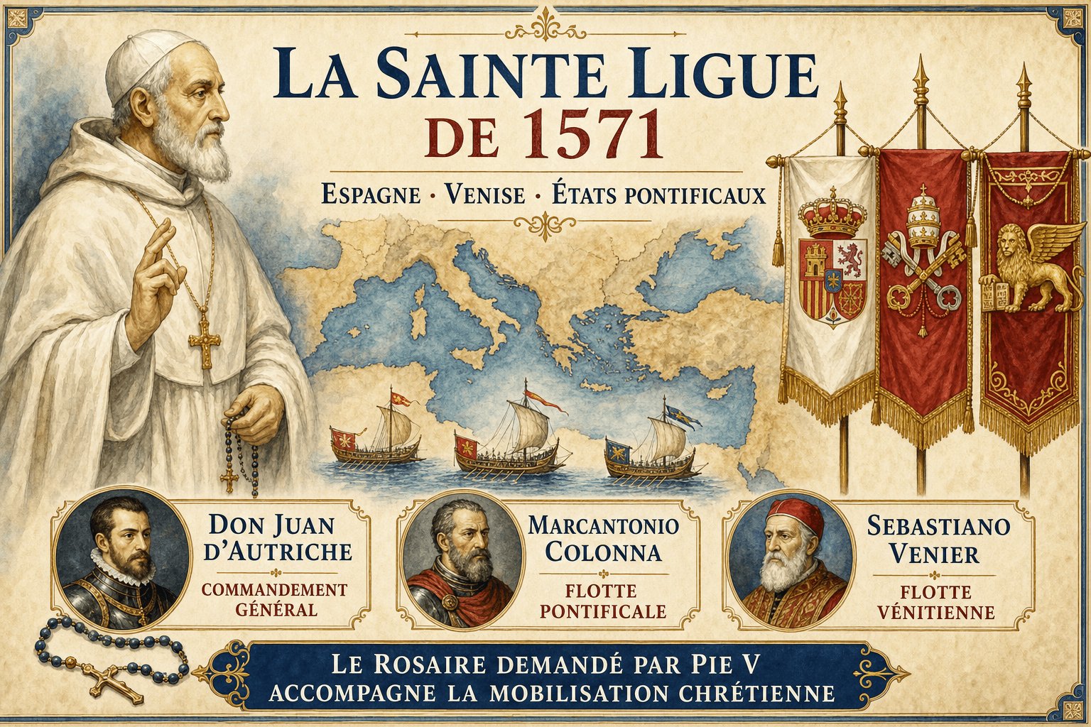Infographie de la Sainte Ligue de 1571 : Espagne, Venise et États pontificaux
