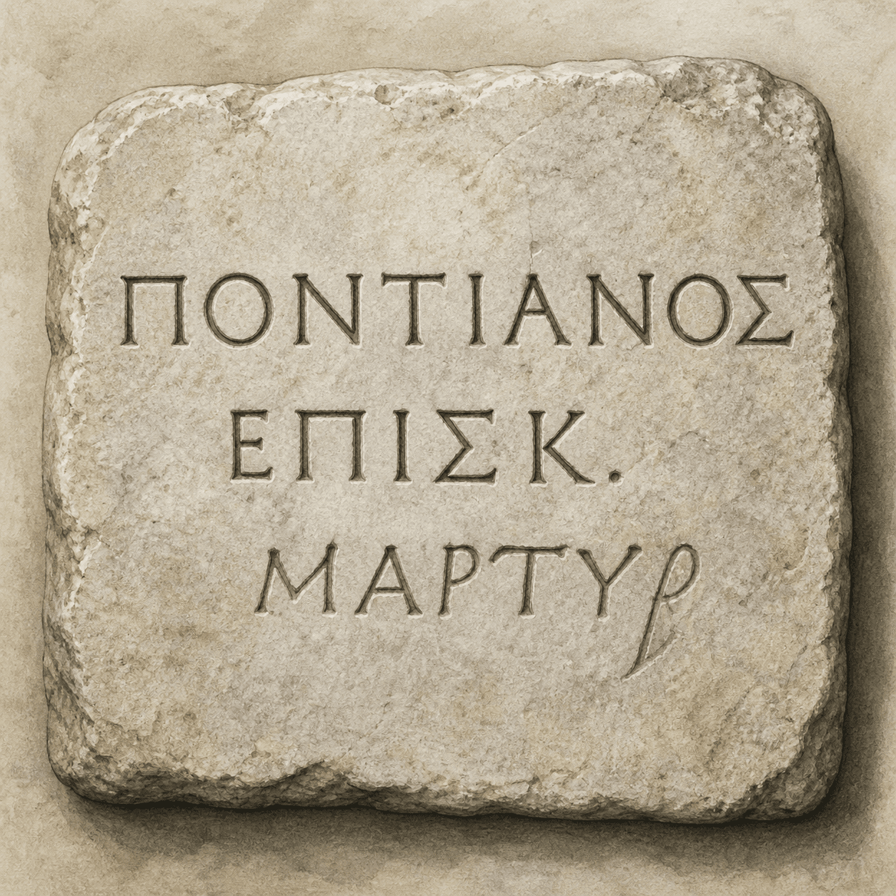 Fac-similé aquarellé de l'épitaphe grecque de Pontien portant Pontianos episkopos martyr
