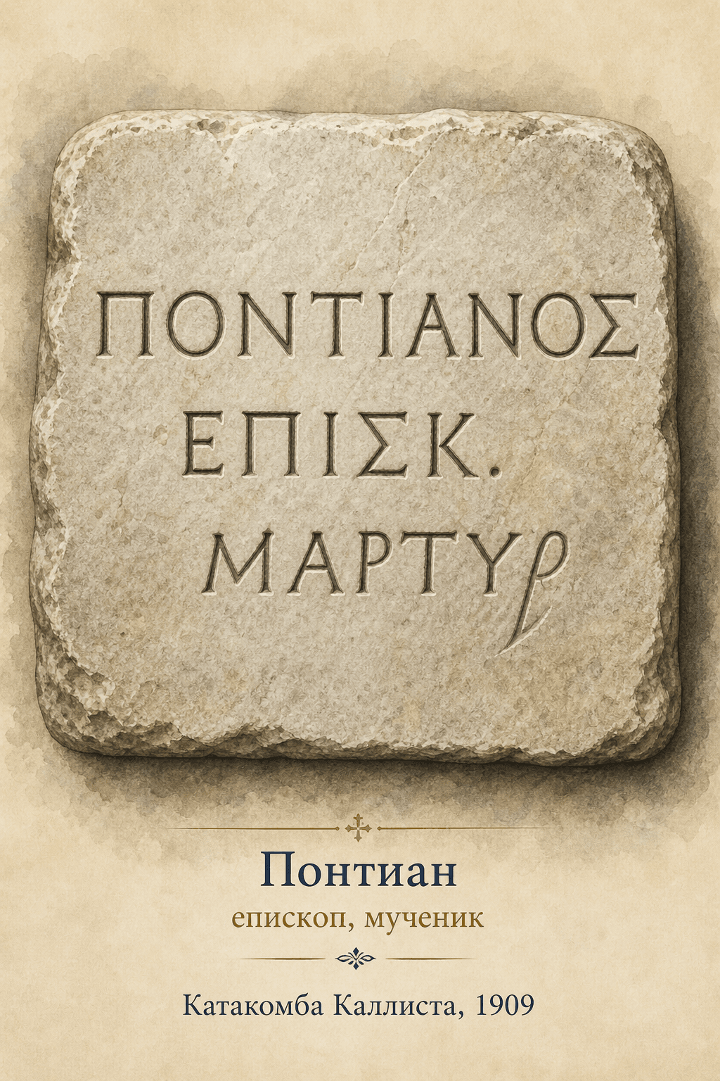 Акварельный факсимиле греческой эпитафии Понтиана с надписью Pontianos episkopos martyr
