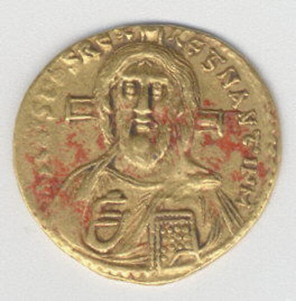 Gold solidus of Justinian II showing Christ, struck in 692-695