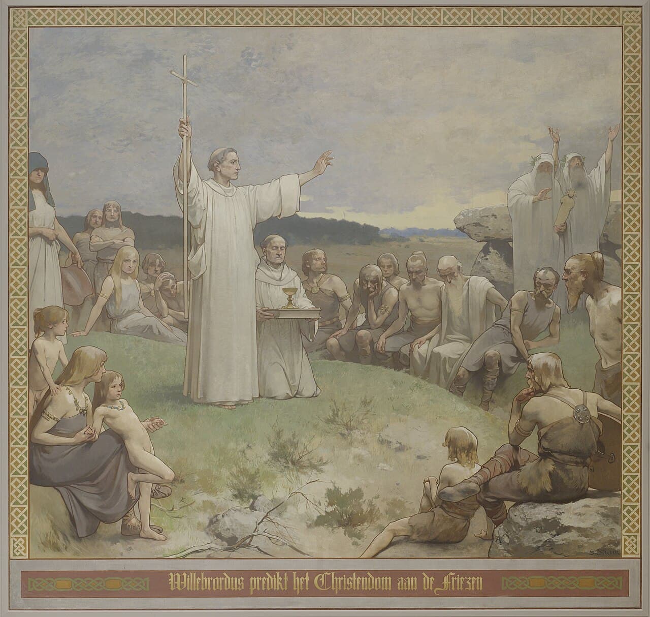 Willibrord preaching Christianity to the Frisians, wall painting by Georg Sturm