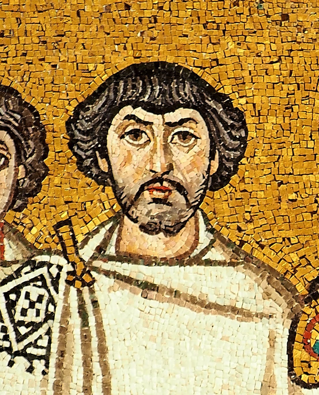 Belizariusz na współczesnej mozaice dworu cesarskiego w San Vitale w Rawennie