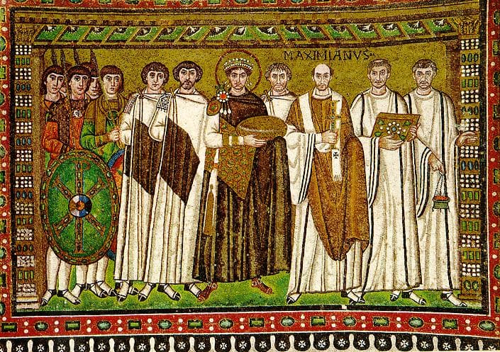 Cesarz Justynian na mozaice z VI wieku w San Vitale w Rawennie