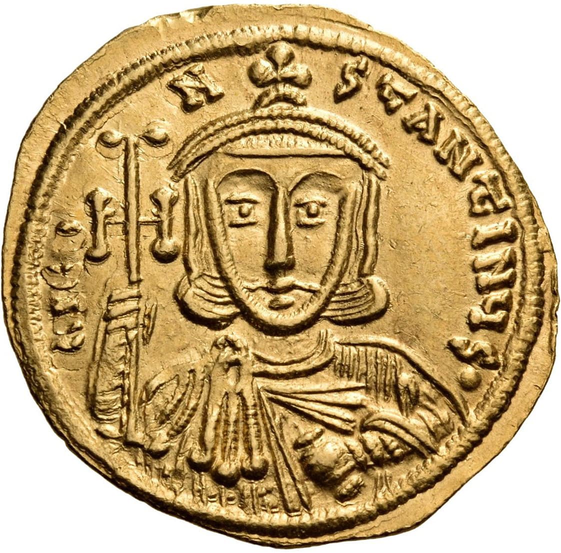 Soldus de ouro de Constantino V Coprónimo, cunhado em Constantinopla por volta de 742 a 745