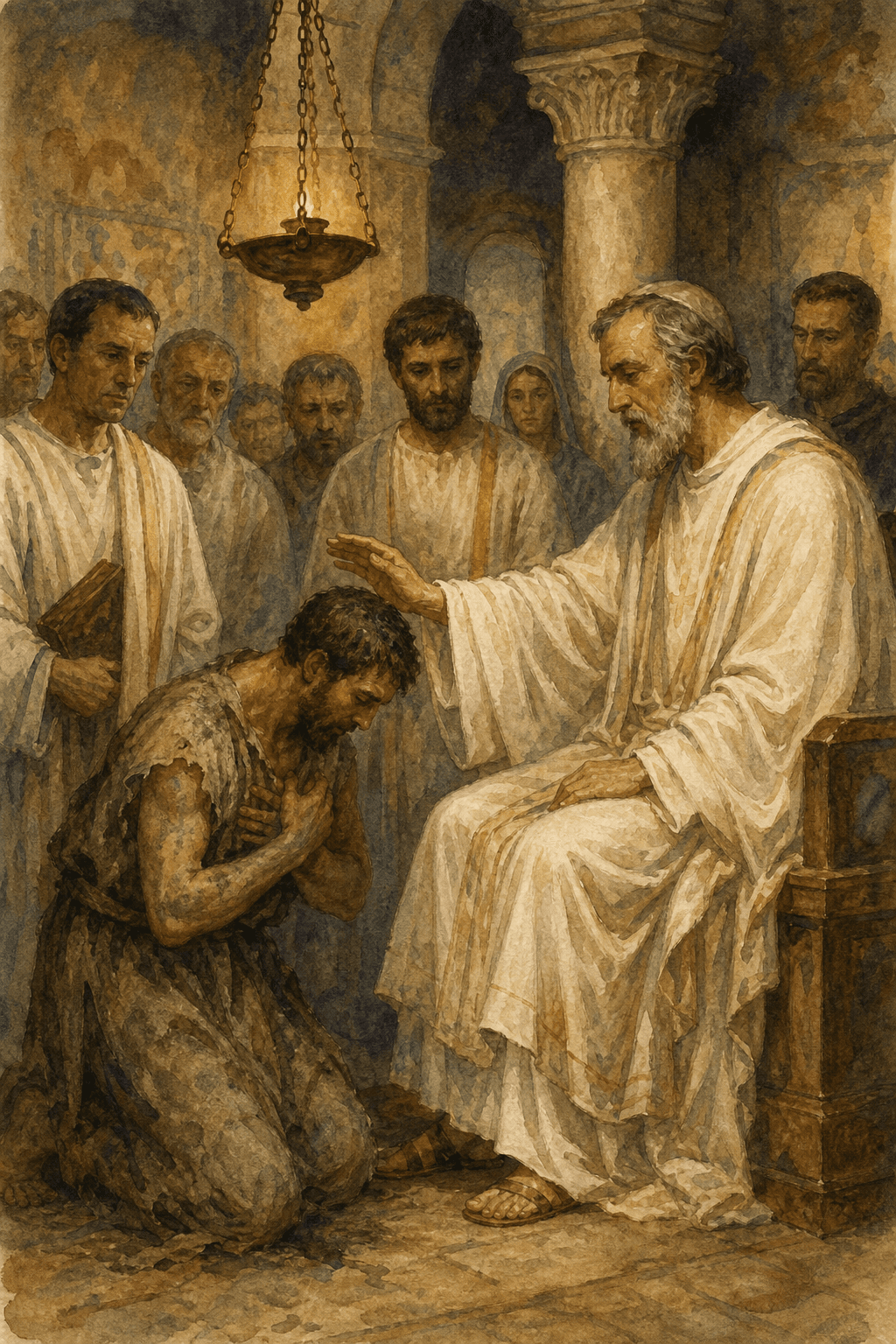 Natalis in sacco e cenere si prostra ai piedi del papa Zefirino