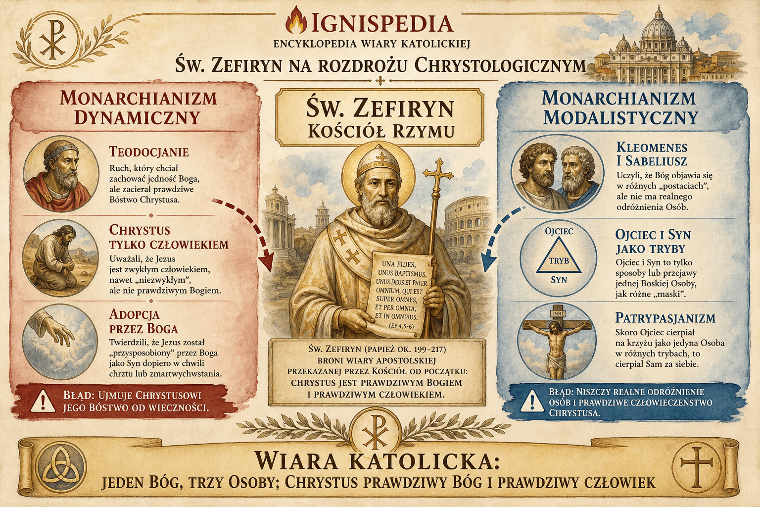 Infografika: Zefiryn na rozdrożu chrystologicznym między monarchianizmem dynamicznym a monarchianizmem modalistycznym