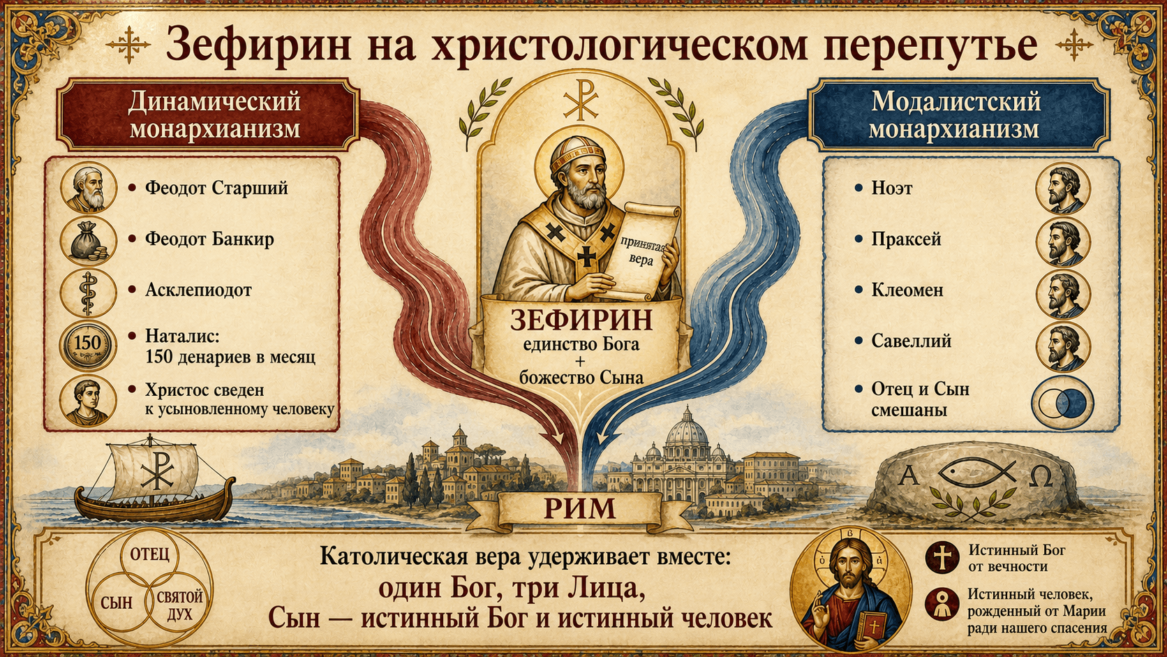 Инфографика: Зефирин на христологическом перепутье между динамическим монархианством и модалистским монархианством